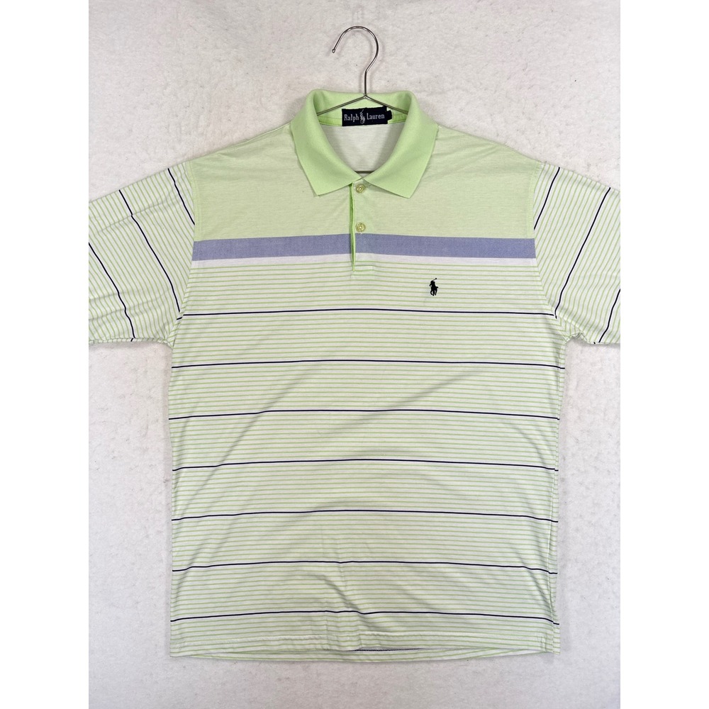 Vintage Ralph Lauren Polo Shirt Mens XL Lime Green Striped Short Sleeve Y2K - Picture 1 of 11